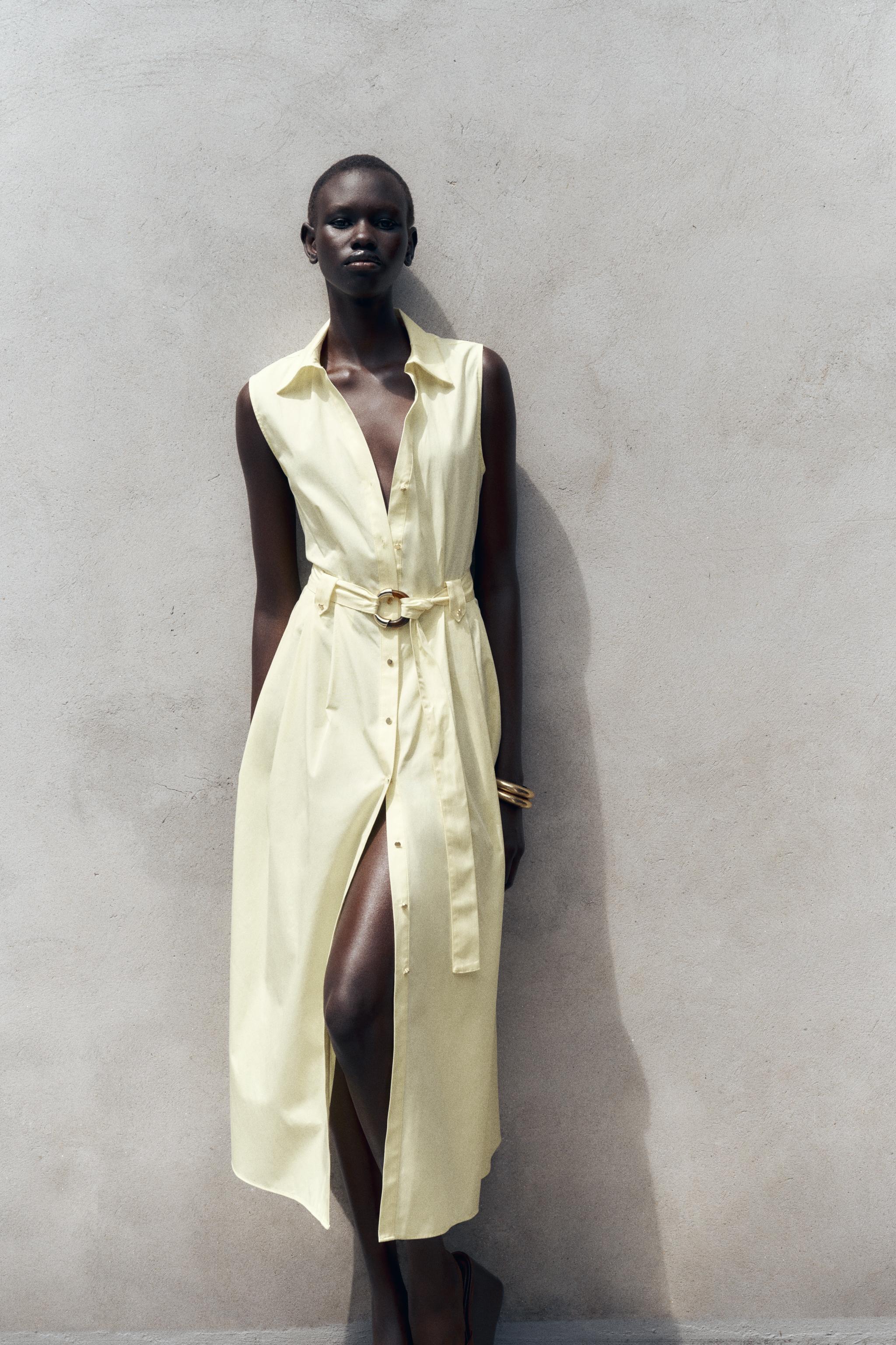 BELTED POPLIN MIDI DRESS